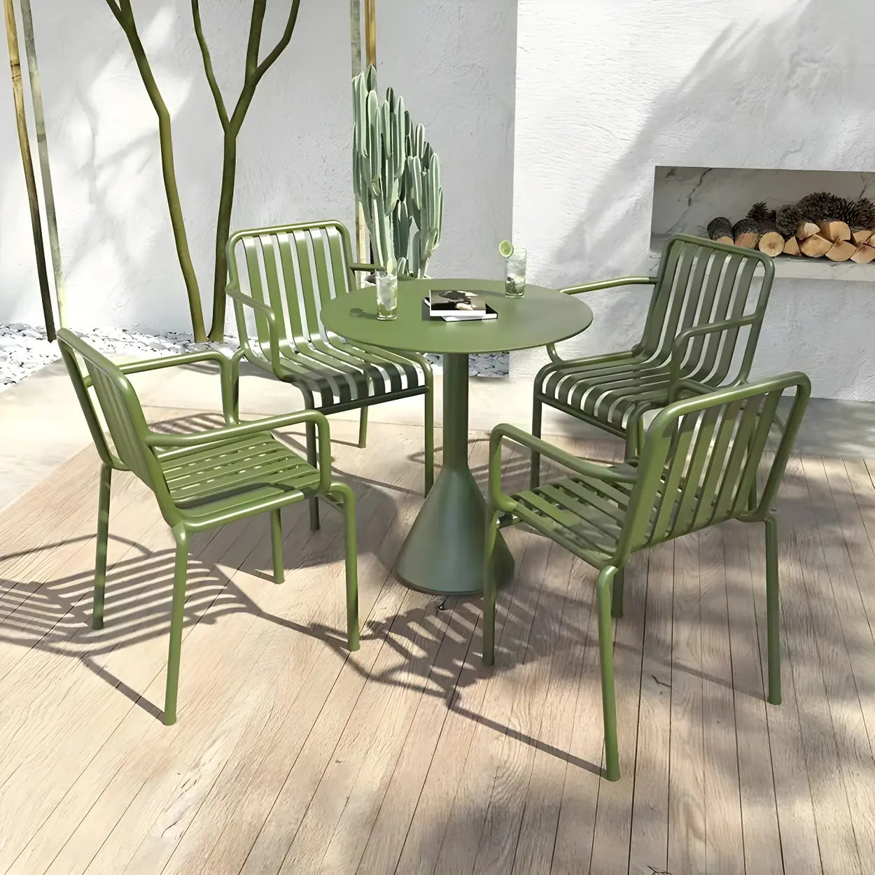 Green Waterproof Iron Frame Outdoor Round Coffee Table — Black / Square / Table Only