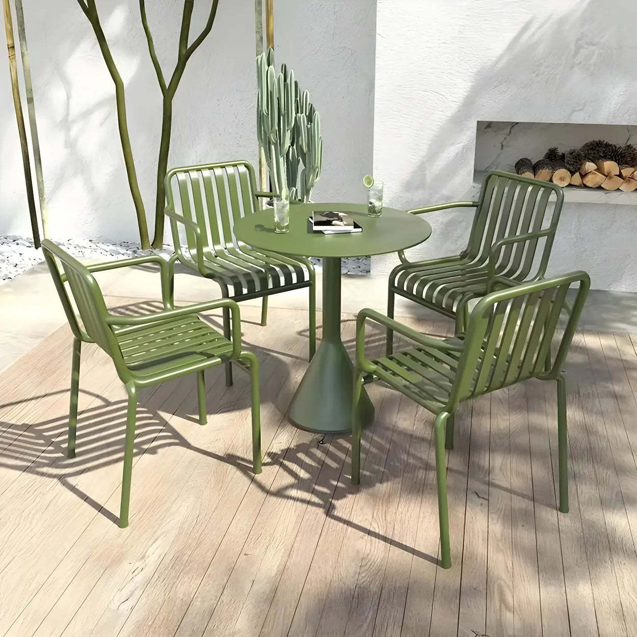 Green Waterproof Iron Frame Outdoor Round Coffee Table — Black / Square / Table Only