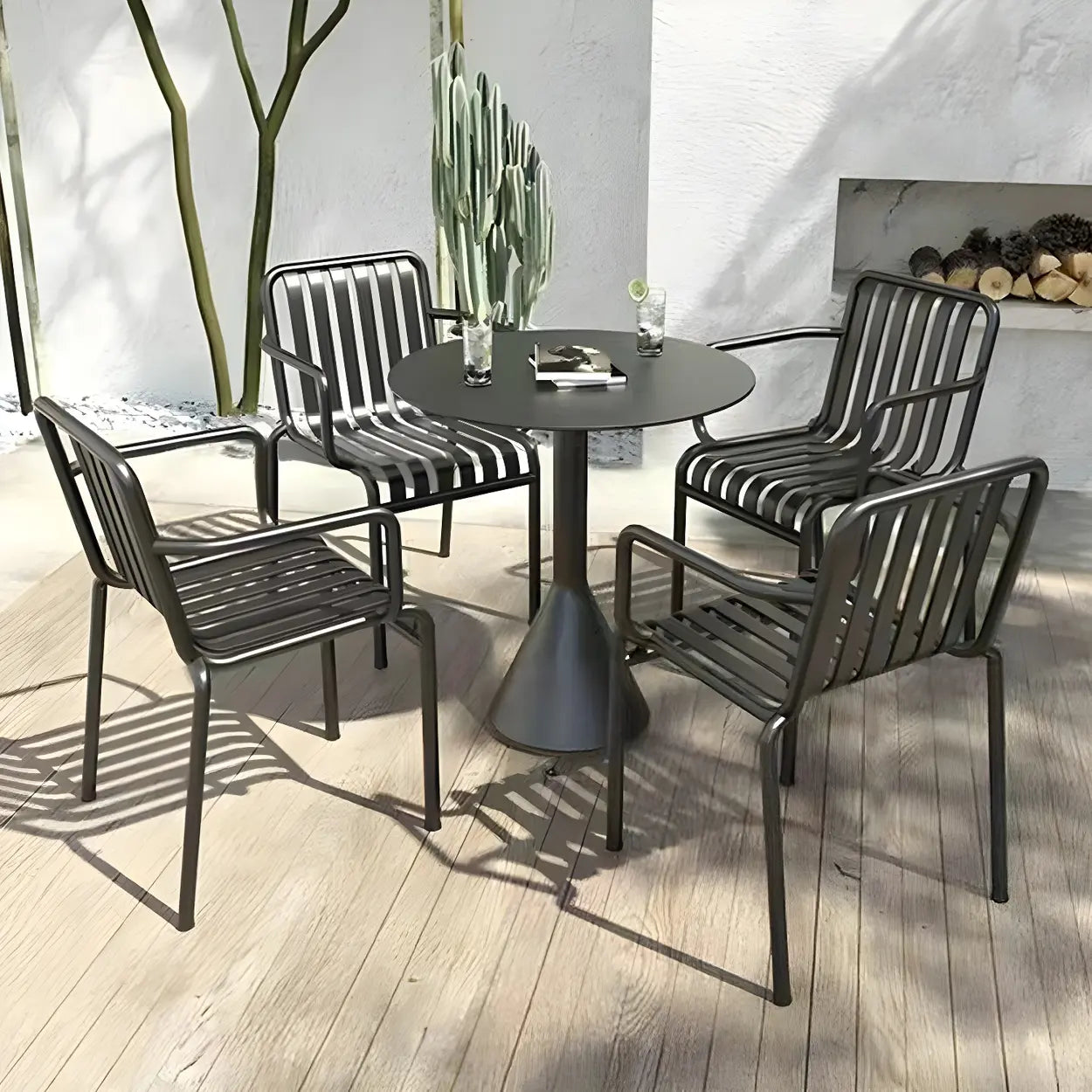 Green Waterproof Iron Frame Outdoor Round Coffee Table — Red / Round / Table Only
