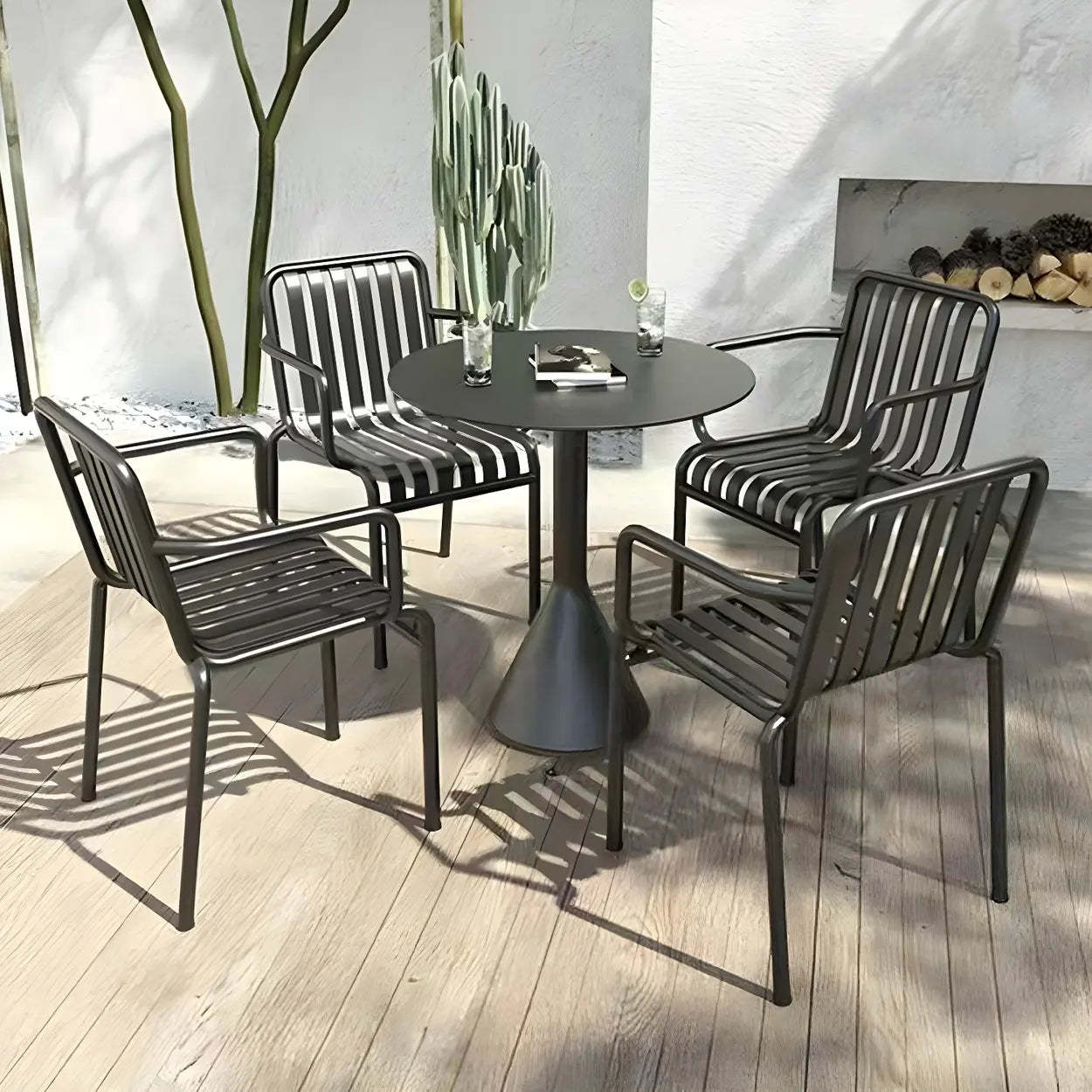 Green Waterproof Iron Frame Outdoor Round Coffee Table — Red / Round / Table Only