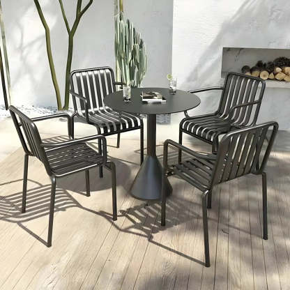 Green Waterproof Iron Frame Outdoor Round Coffee Table — Red / Round / Table Only