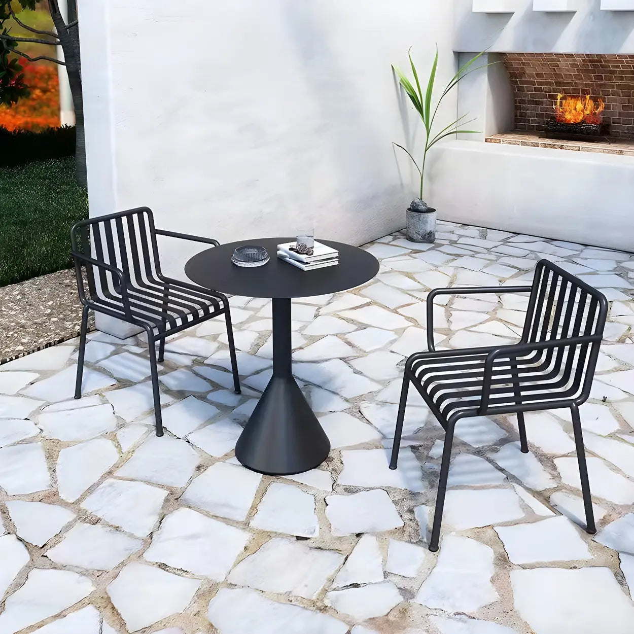 Green Waterproof Iron Frame Outdoor Round Coffee Table — Green / Round / Table Only