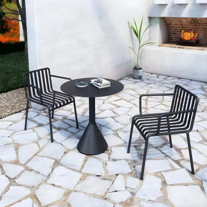 Green Waterproof Iron Frame Outdoor Round Coffee Table — Green / Round / Table Only