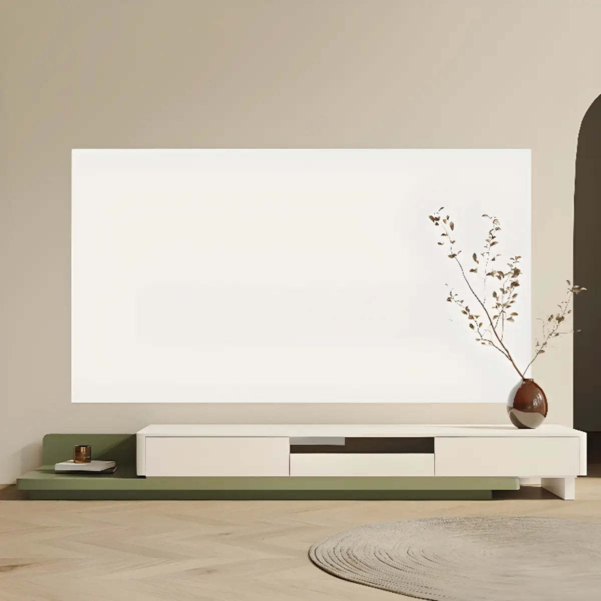 Green and White Long Wood Rectangular Storage TV Stand — Black-White