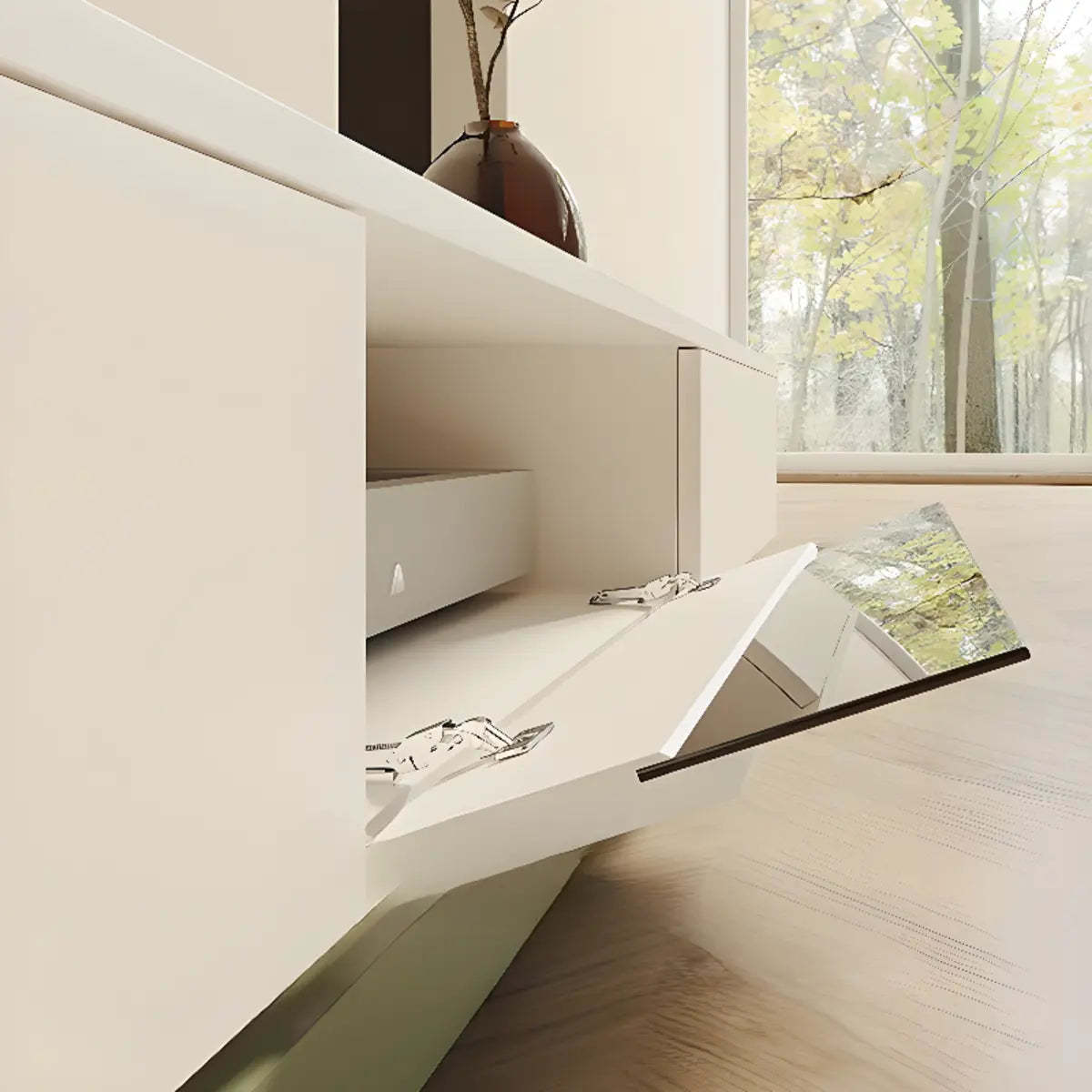 Green and White Long Wood Rectangular Storage TV Stand — Black-White