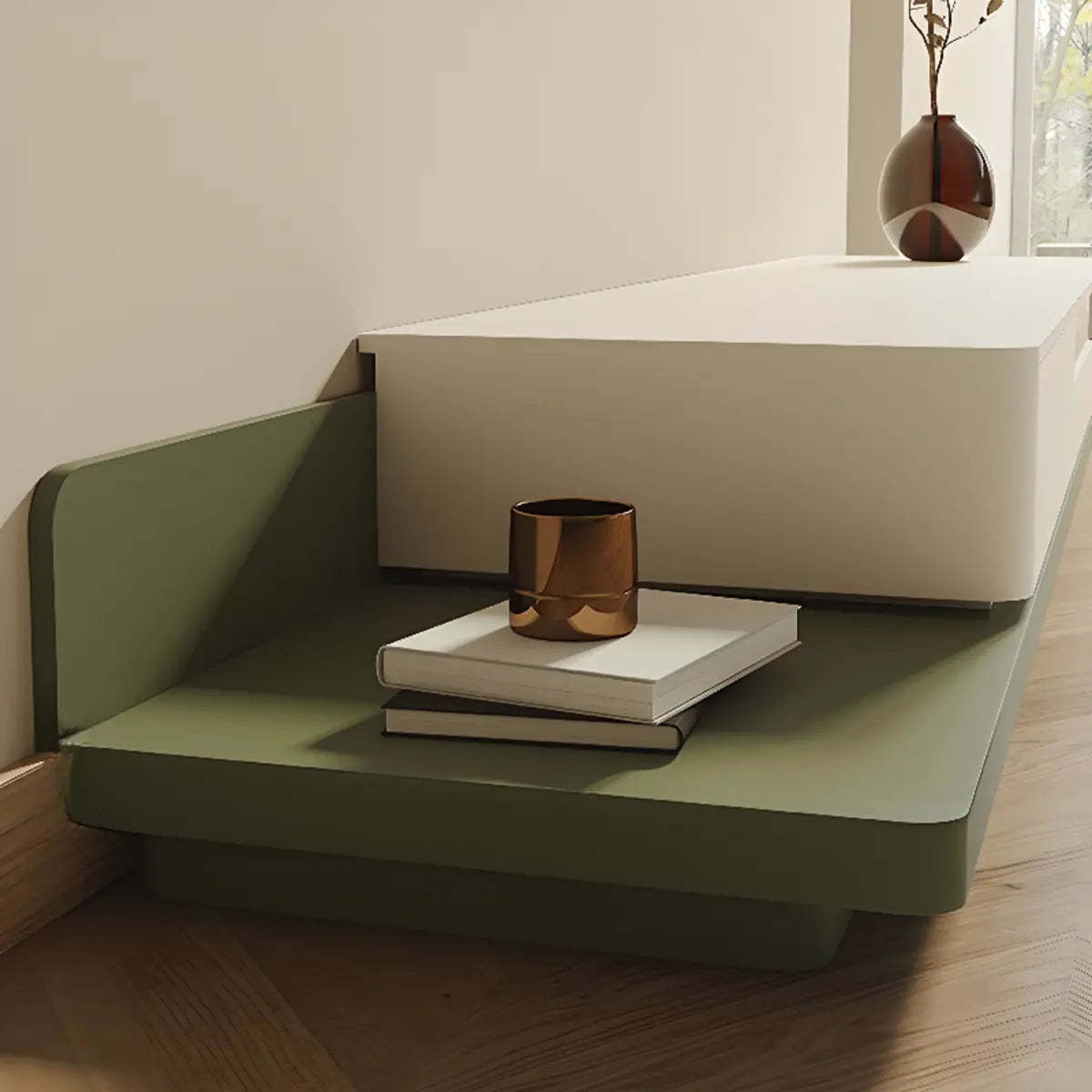 Green and White Long Wood Rectangular Storage TV Stand — Green/ White