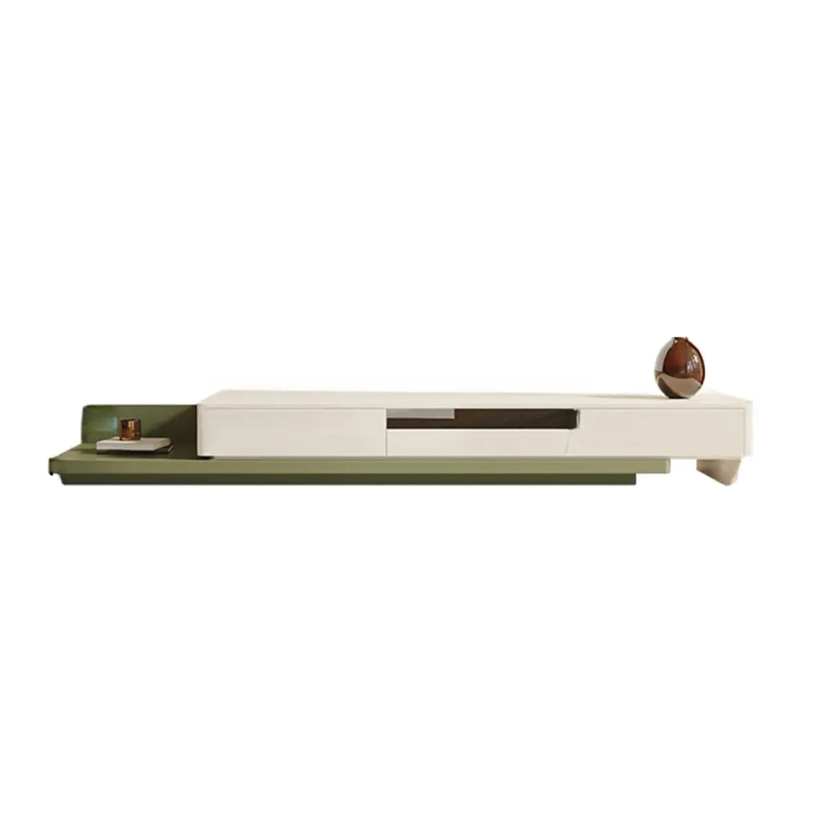 Green and White Long Wood Rectangular Storage TV Stand