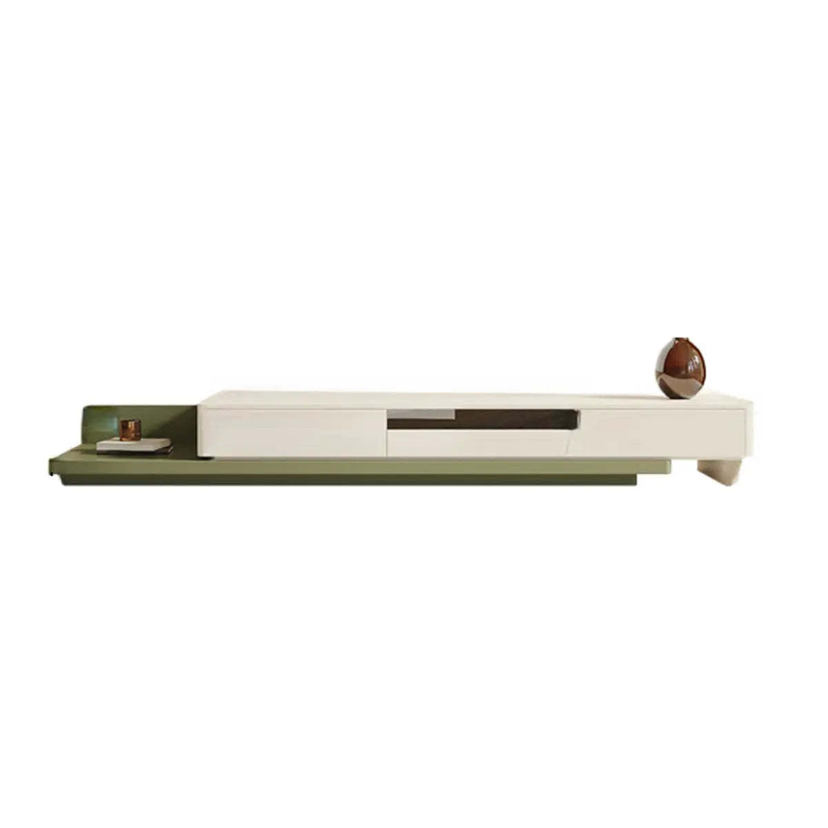 Green and White Long Wood Rectangular Storage TV Stand