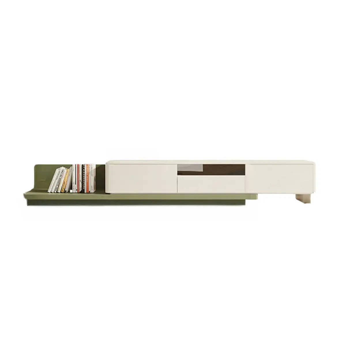 Green and White Long Wood Rectangular Storage TV Stand