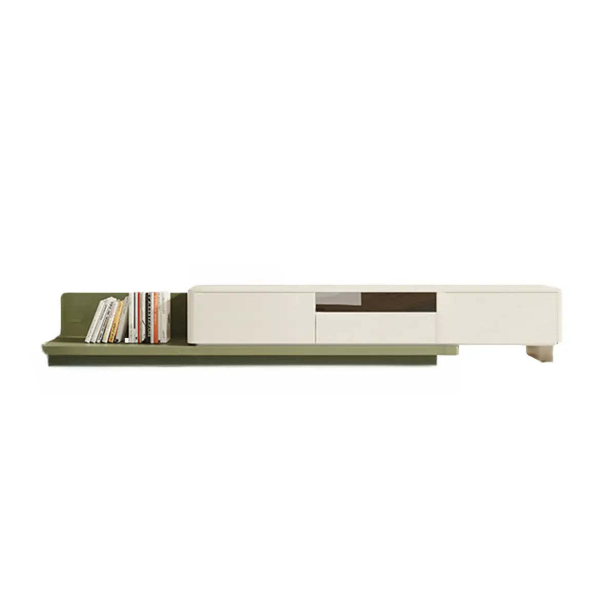 Green and White Long Wood Rectangular Storage TV Stand