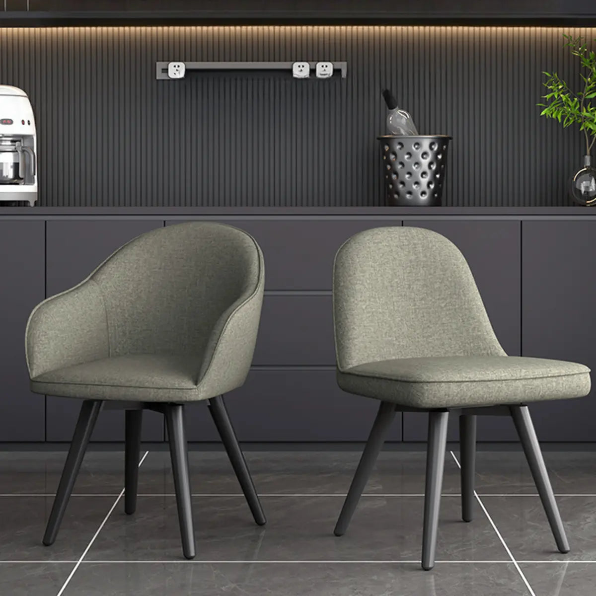 Gray Backrest Linen Metal-Leg Dining Chair — Armless