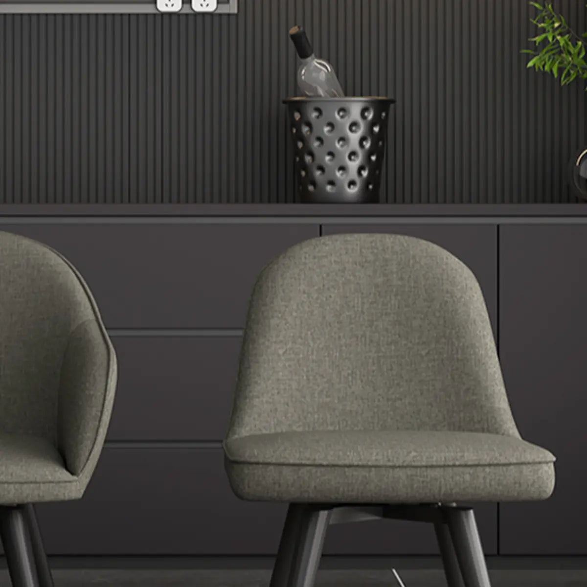 Gray Backrest Linen Metal-Leg Dining Chair