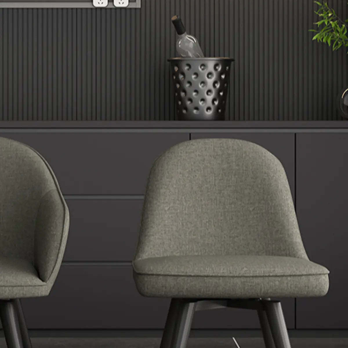 Gray Backrest Linen Metal-Leg Dining Chair