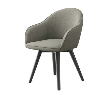 Gray Backrest Linen Metal-Leg Dining Chair — With Arms
