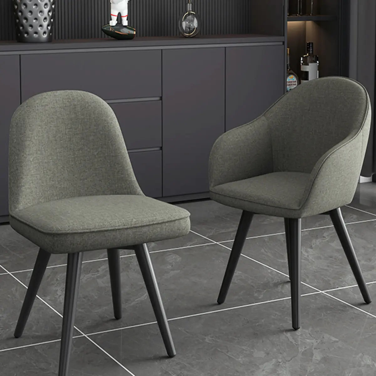 Gray Backrest Linen Metal-Leg Dining Chair