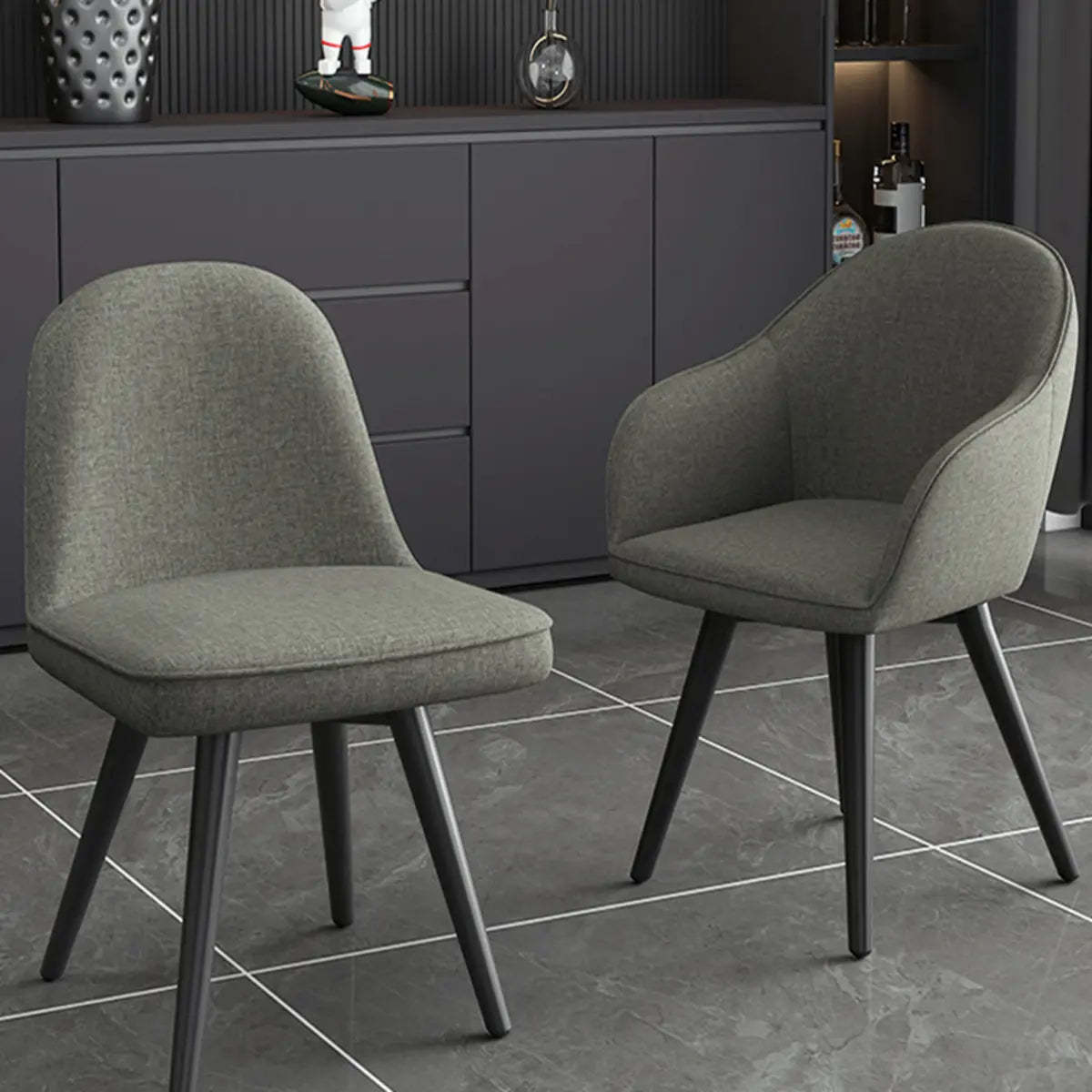 Gray Backrest Linen Metal-Leg Dining Chair