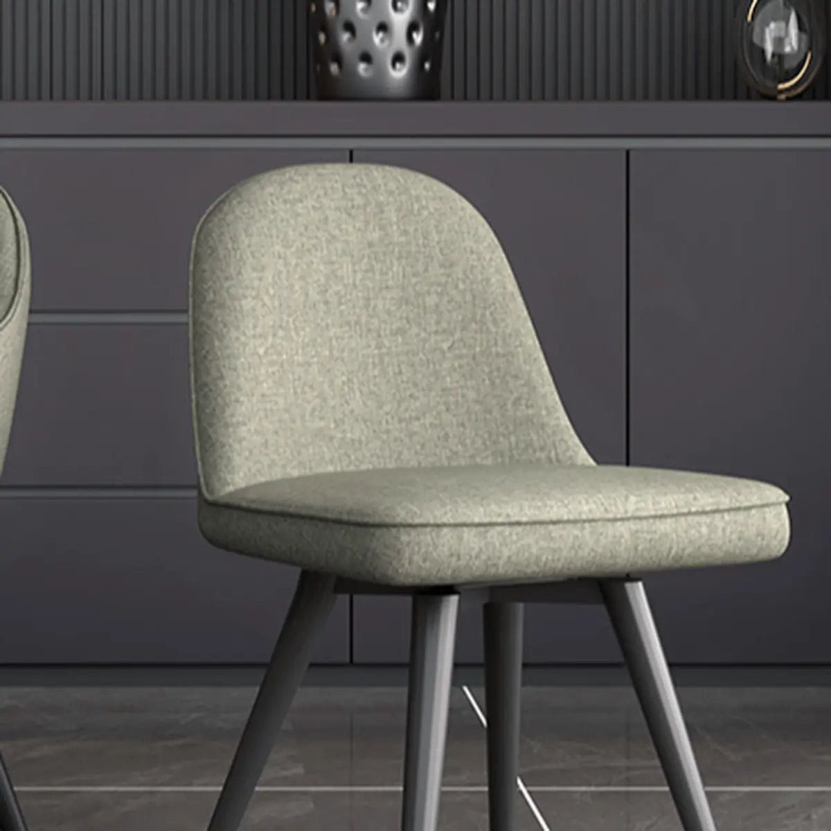 Gray Backrest Linen Metal-Leg Dining Chair
