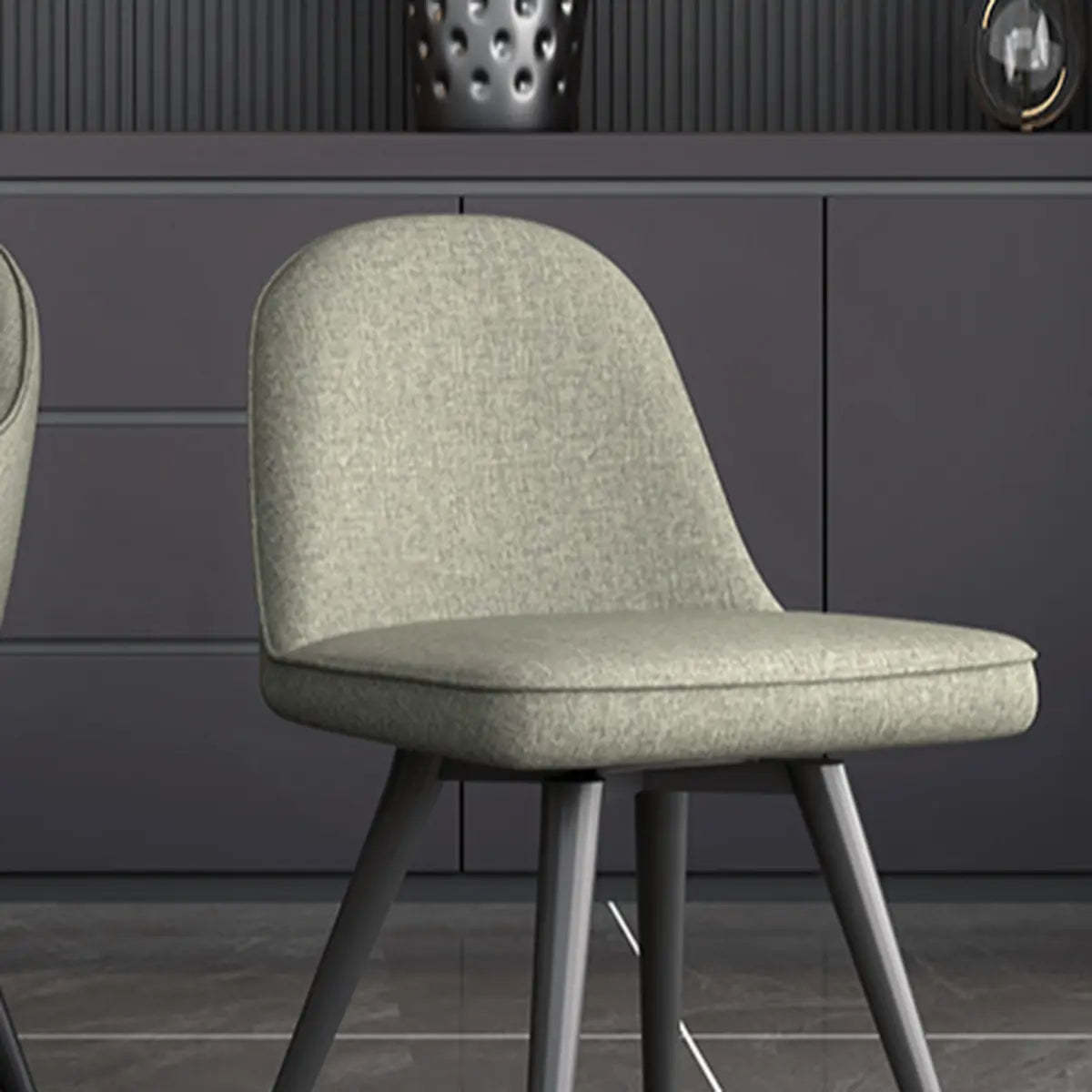 Gray Backrest Linen Metal-Leg Dining Chair