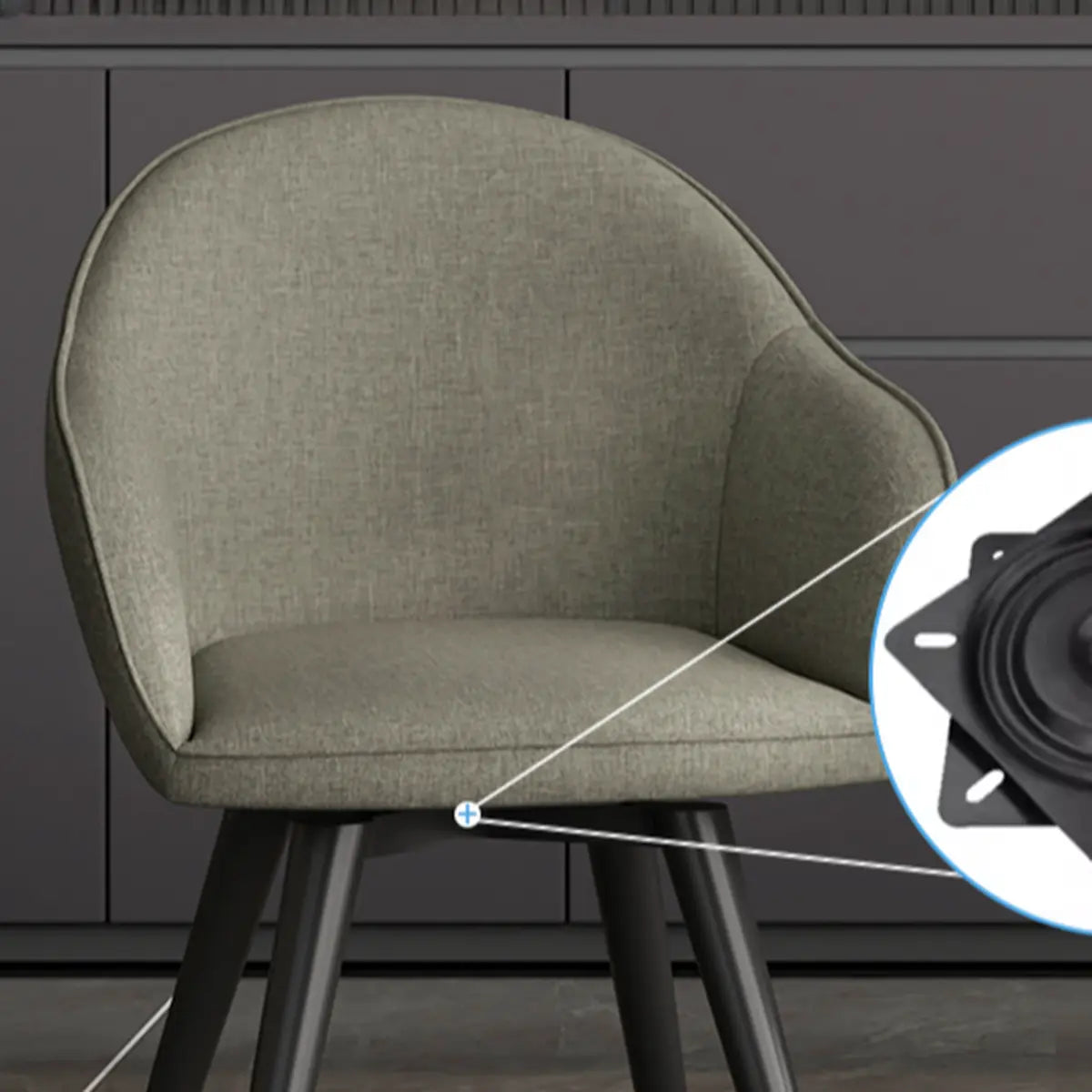 Gray Backrest Linen Metal-Leg Dining Chair