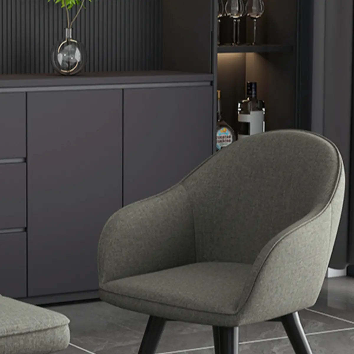 Gray Backrest Linen Metal-Leg Dining Chair
