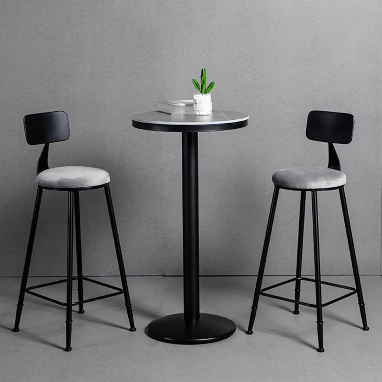 Gray Round Sintered Stone Small Bistro Bar Table — Table Only