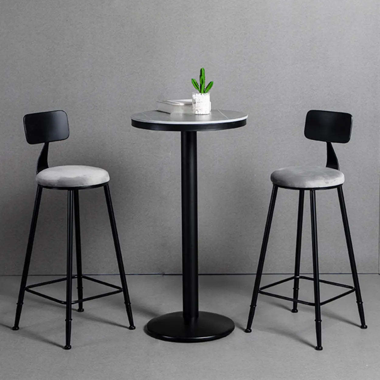 Gray Round Sintered Stone Small Bistro Bar Table — Table Only