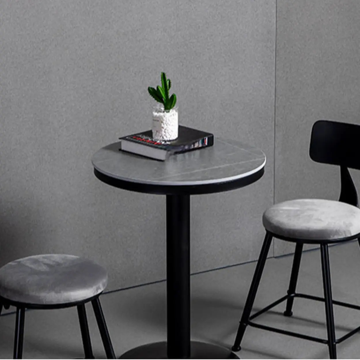 Gray Round Sintered Stone Small Bistro Bar Table