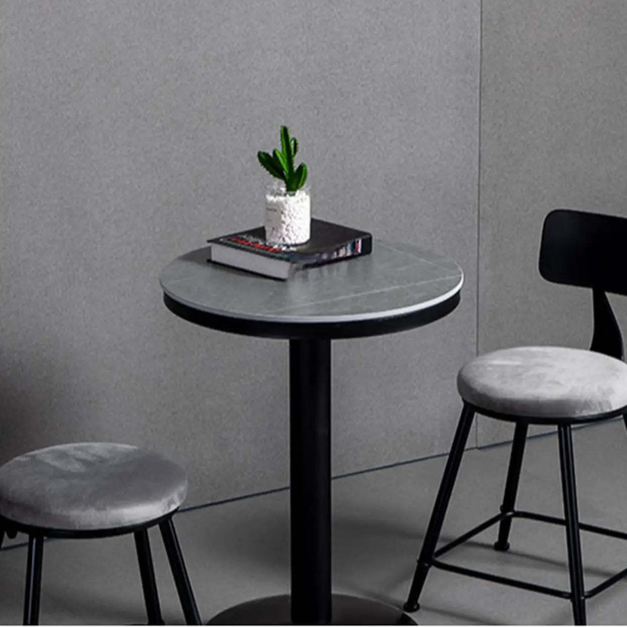 Gray Round Sintered Stone Small Bistro Bar Table