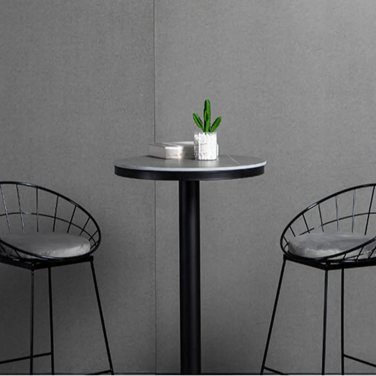 Gray Round Sintered Stone Small Bistro Bar Table