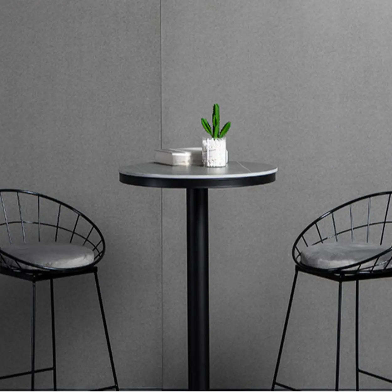 Gray Round Sintered Stone Small Bistro Bar Table