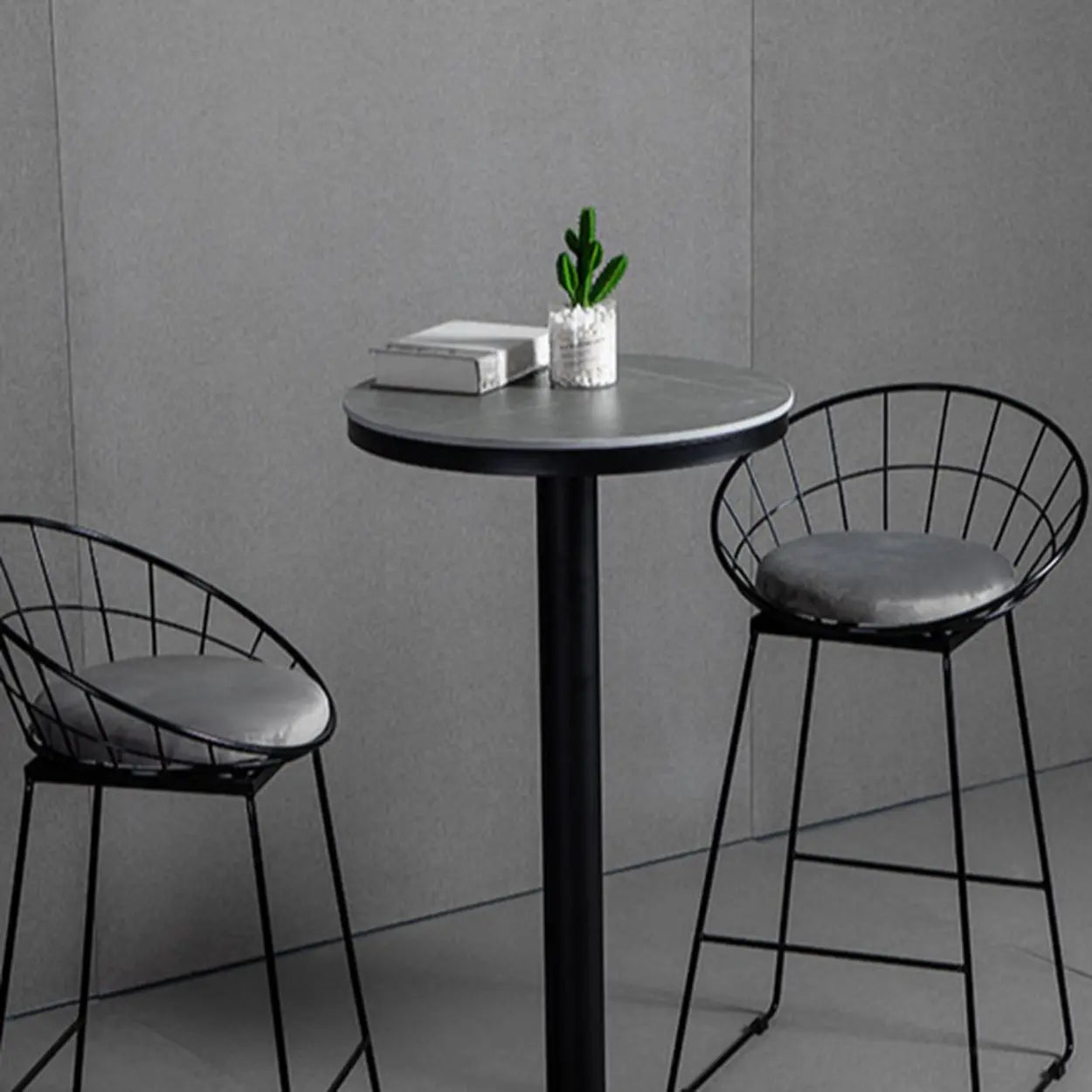 Gray Round Sintered Stone Small Bistro Bar Table