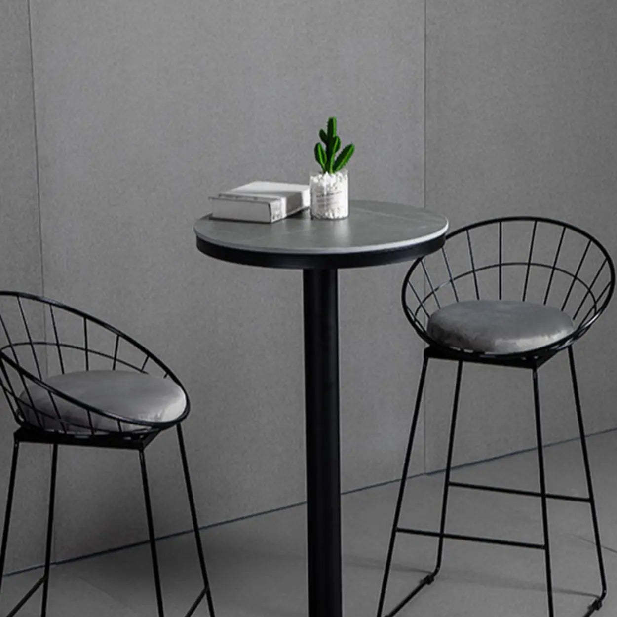 Gray Round Sintered Stone Small Bistro Bar Table