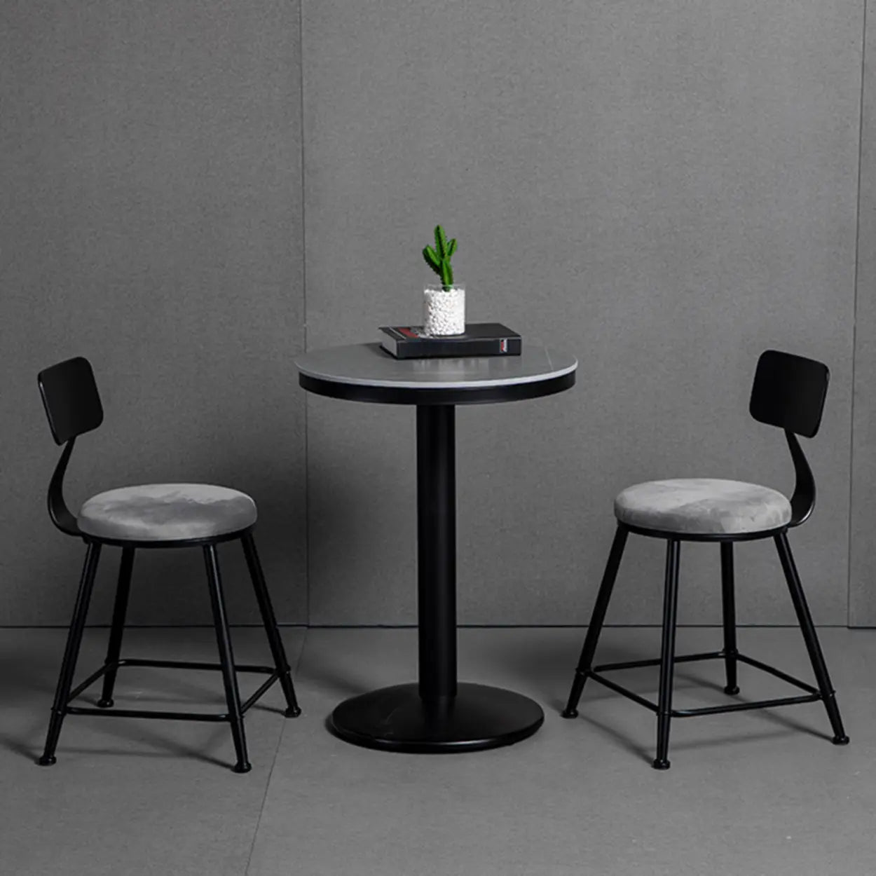 Gray Round Sintered Stone Small Bistro Bar Table