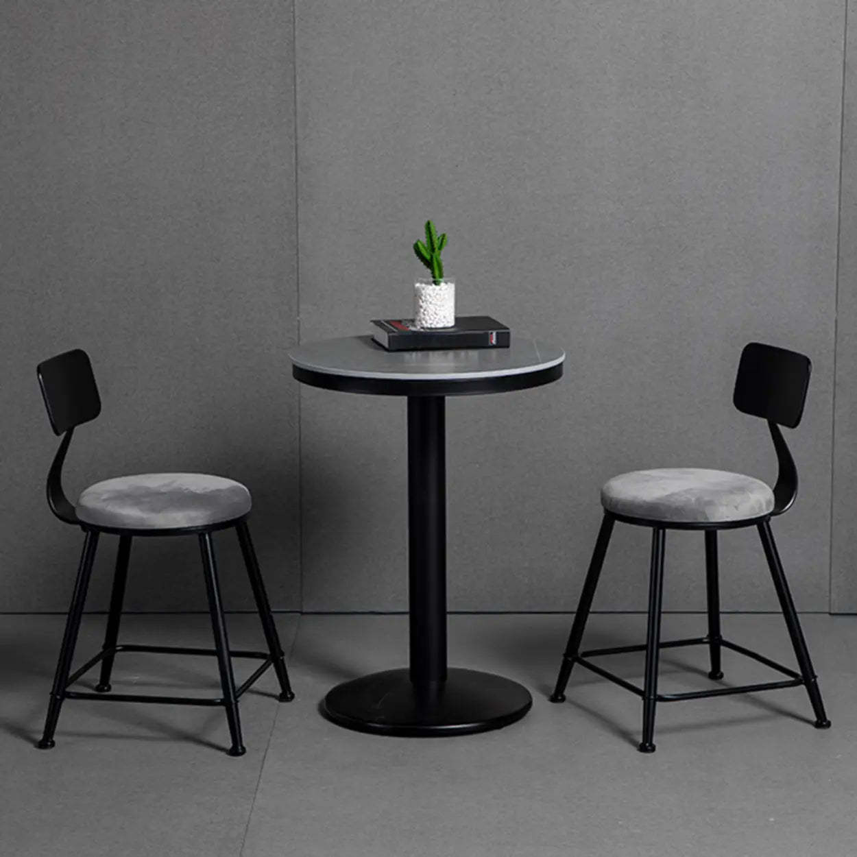 Gray Round Sintered Stone Small Bistro Bar Table