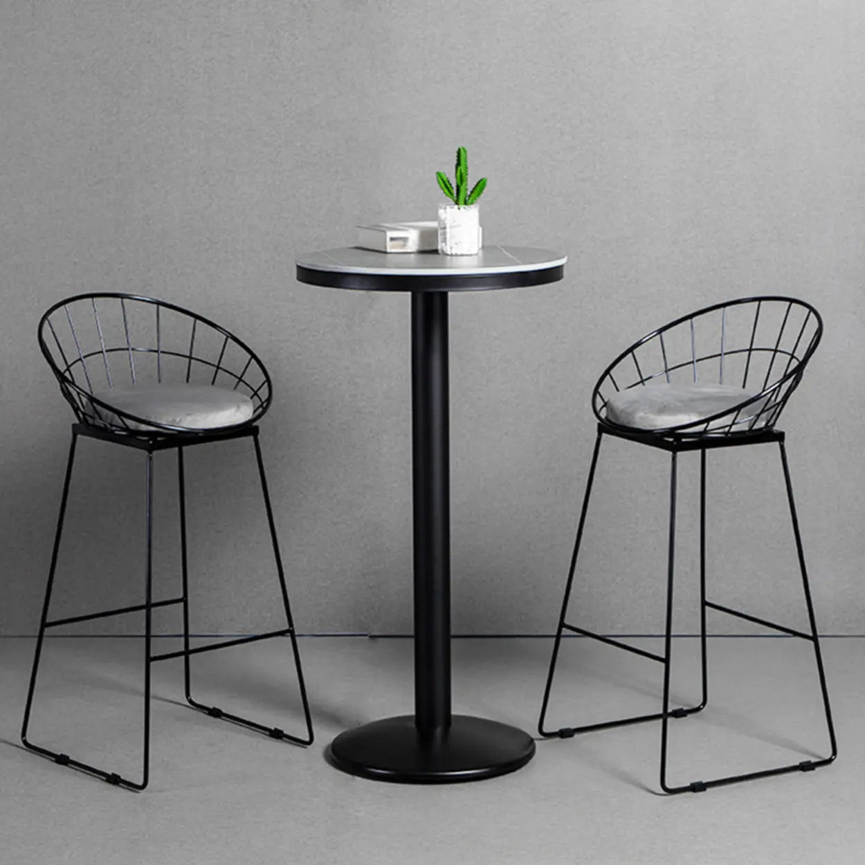 Gray Round Sintered Stone Small Bistro Bar Table