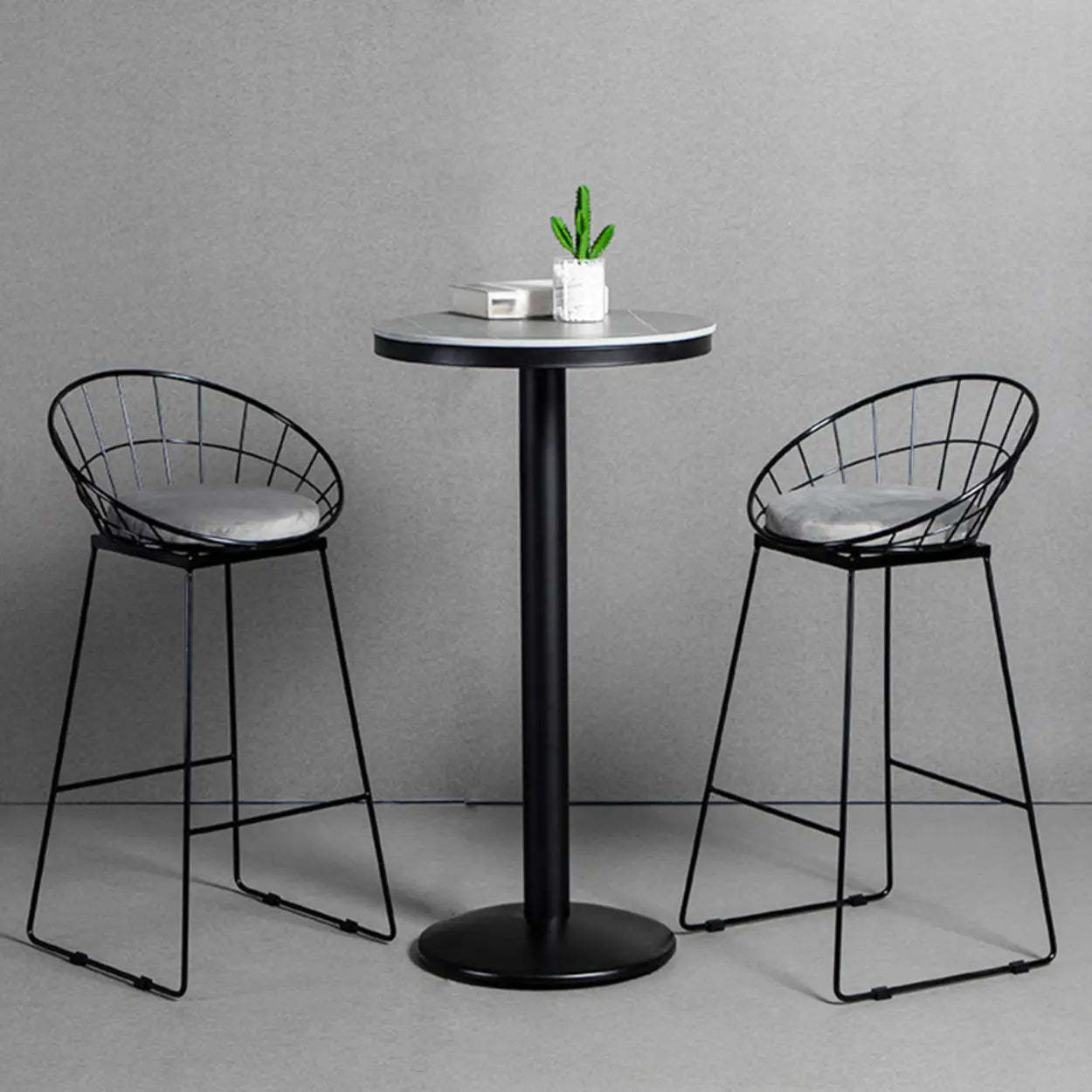 Gray Round Sintered Stone Small Bistro Bar Table