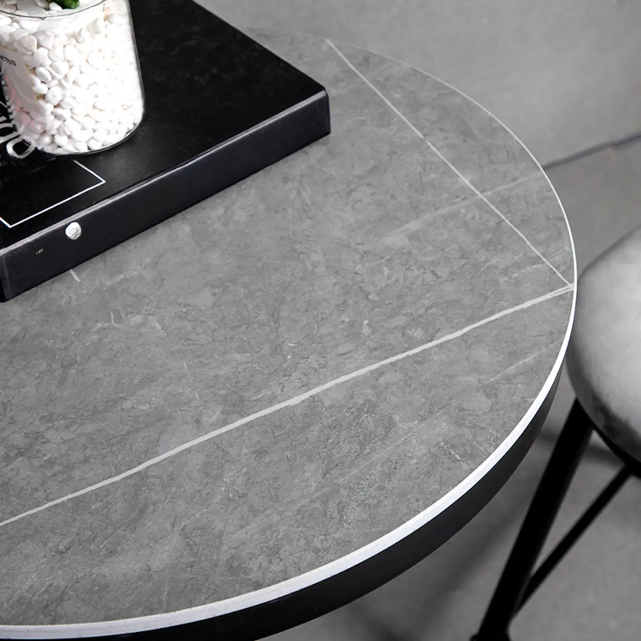 Gray Round Sintered Stone Small Bistro Bar Table