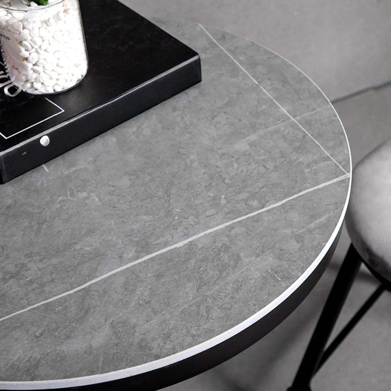 Gray Round Sintered Stone Small Bistro Bar Table