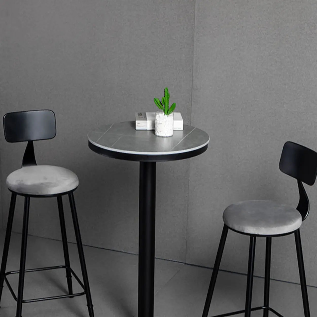 Gray Round Sintered Stone Small Bistro Bar Table