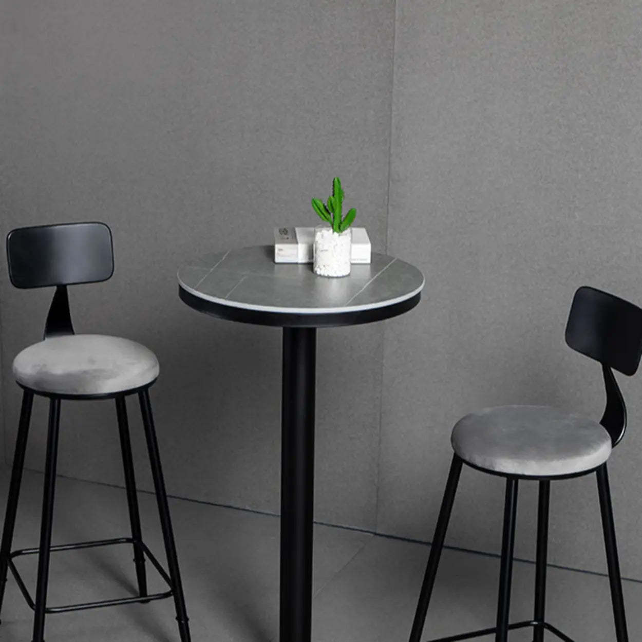 Gray Round Sintered Stone Small Bistro Bar Table