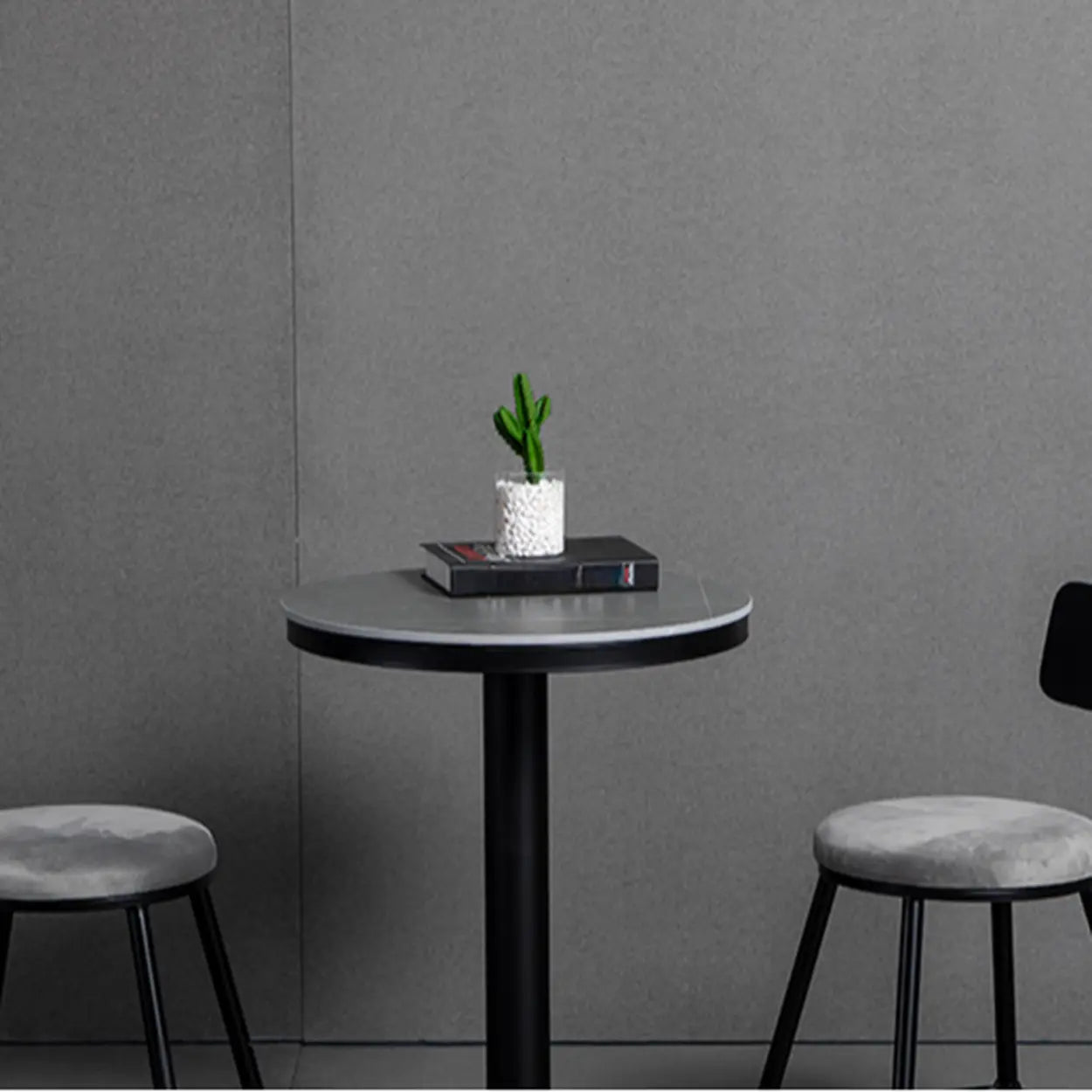 Gray Round Sintered Stone Small Bistro Bar Table