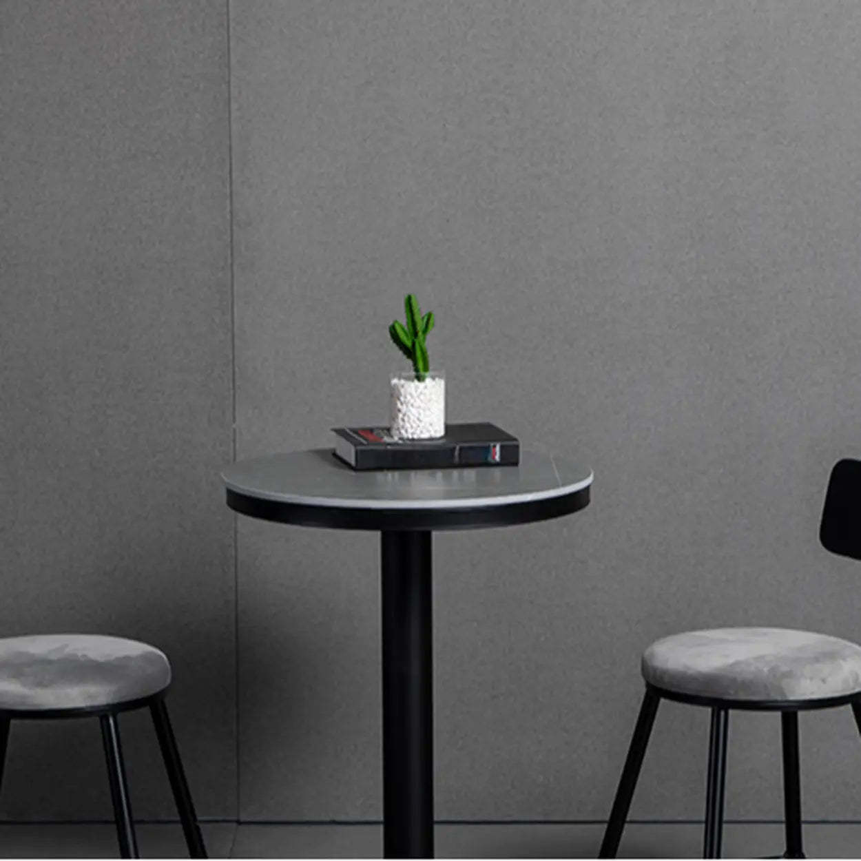 Gray Round Sintered Stone Small Bistro Bar Table