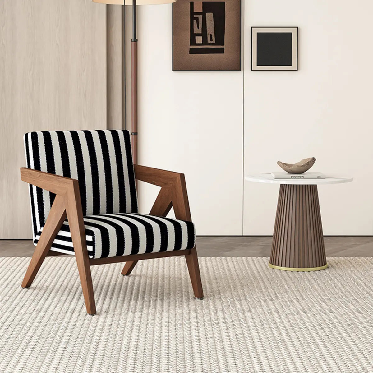 Gray Tight Back Square Arm Accent Chair — Off-White / Frosted Velvet