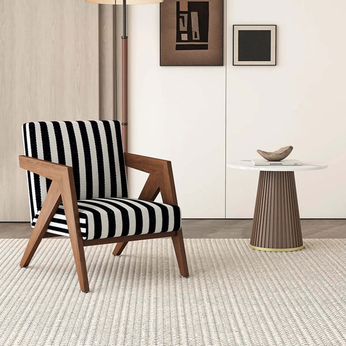Gray Tight Back Square Arm Accent Chair — Off-White / Frosted Velvet