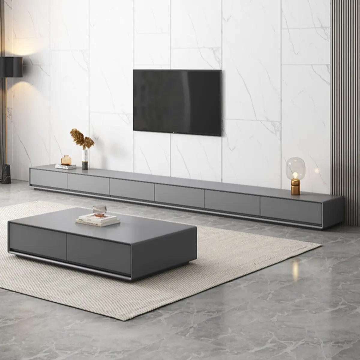 Gray Enclosed Rectangle TV Stand with Drawers