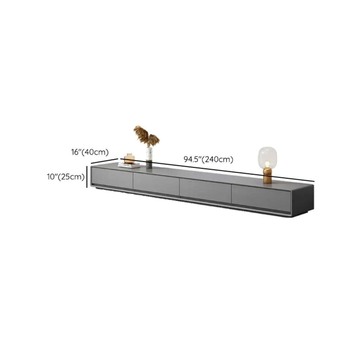 Gray Enclosed Rectangle TV Stand with Drawers