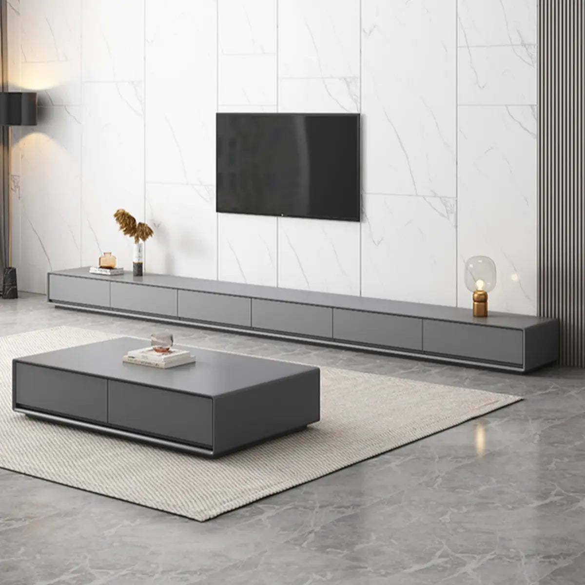 Gray Enclosed Rectangle TV Stand with Drawers