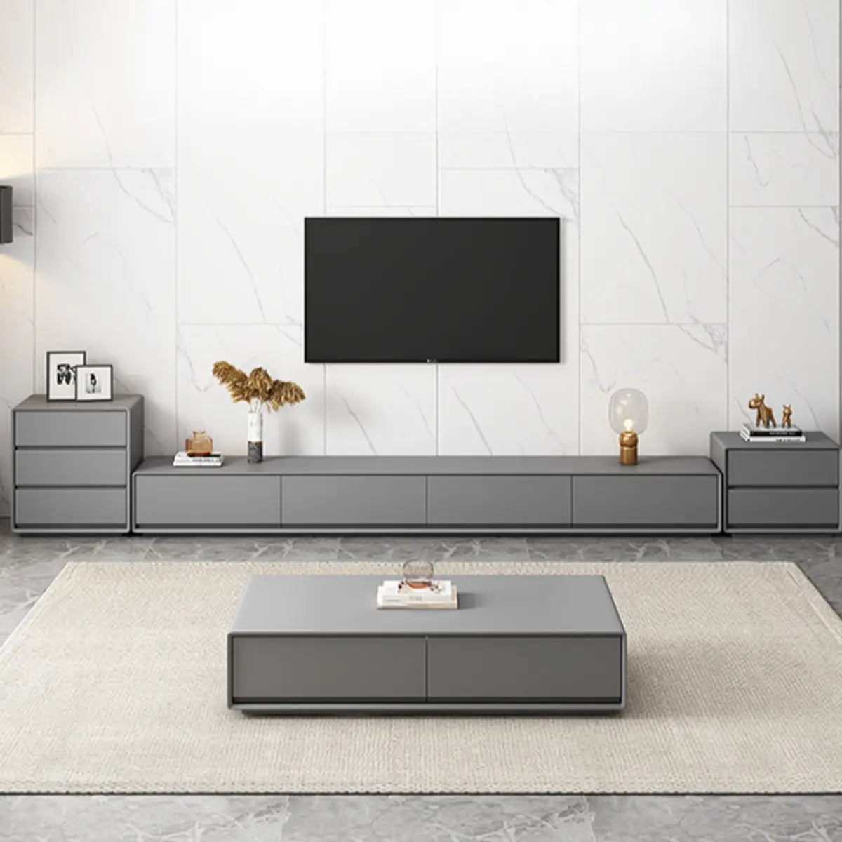 Gray Enclosed Rectangle TV Stand with Drawers
