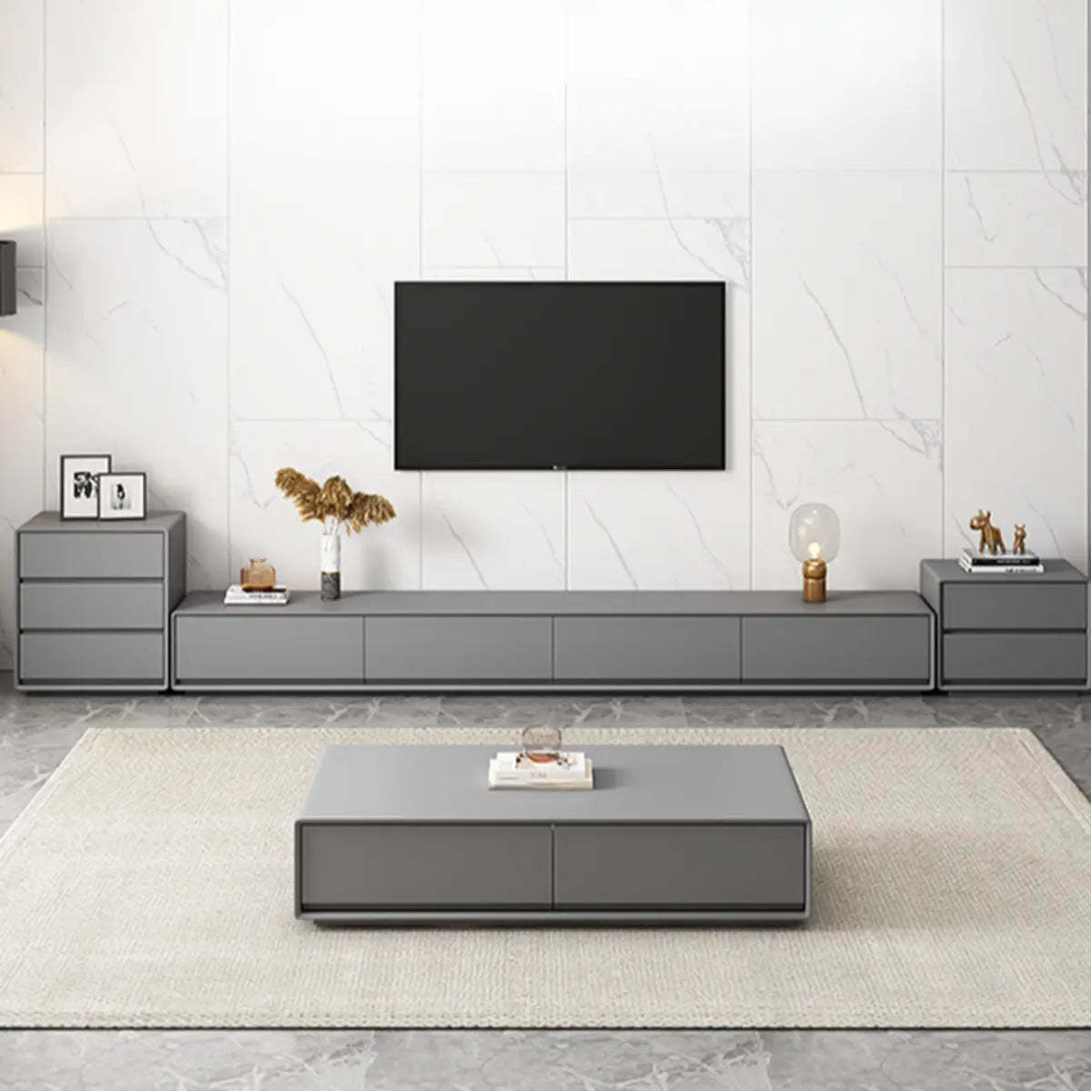 Gray Enclosed Rectangle TV Stand with Drawers