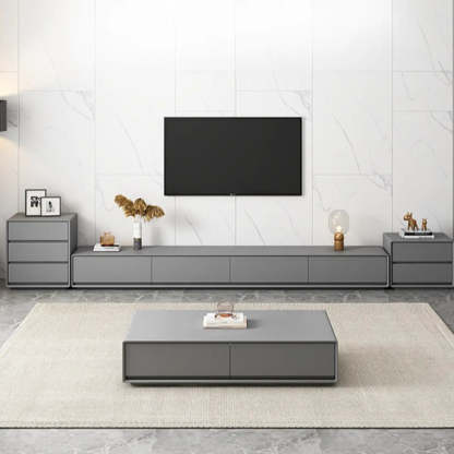 Gray Enclosed Rectangle TV Stand with Drawers
